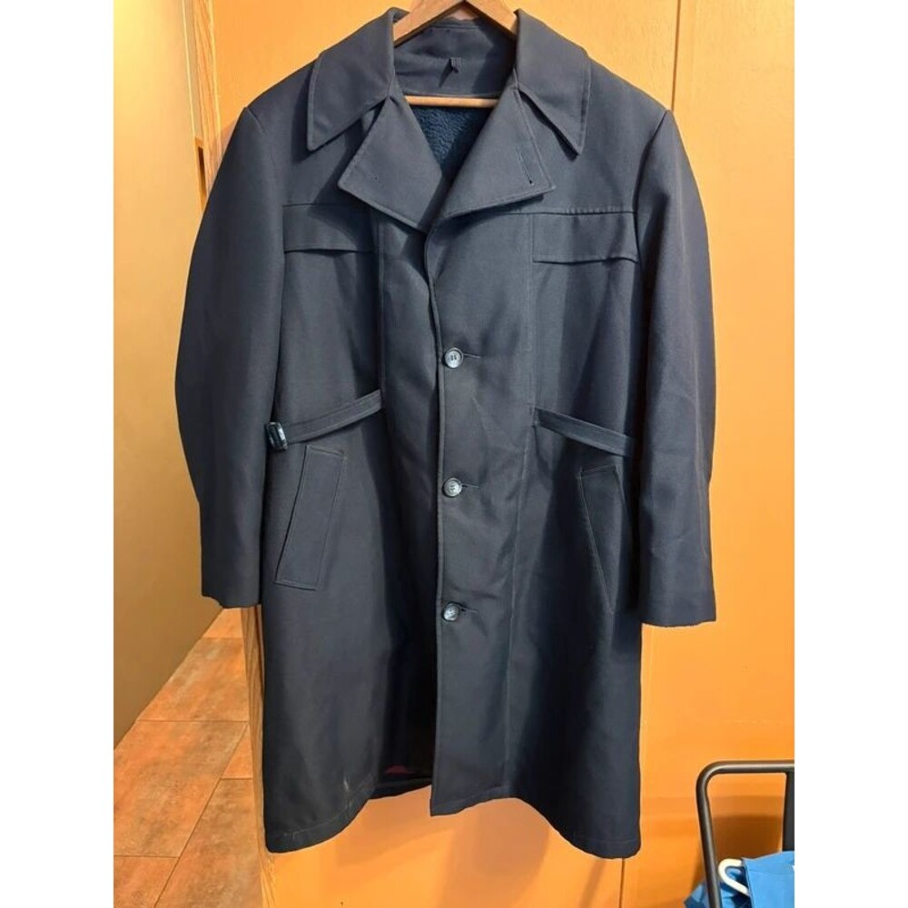 John Blair all weather wool lined trench coat jacket navy blue